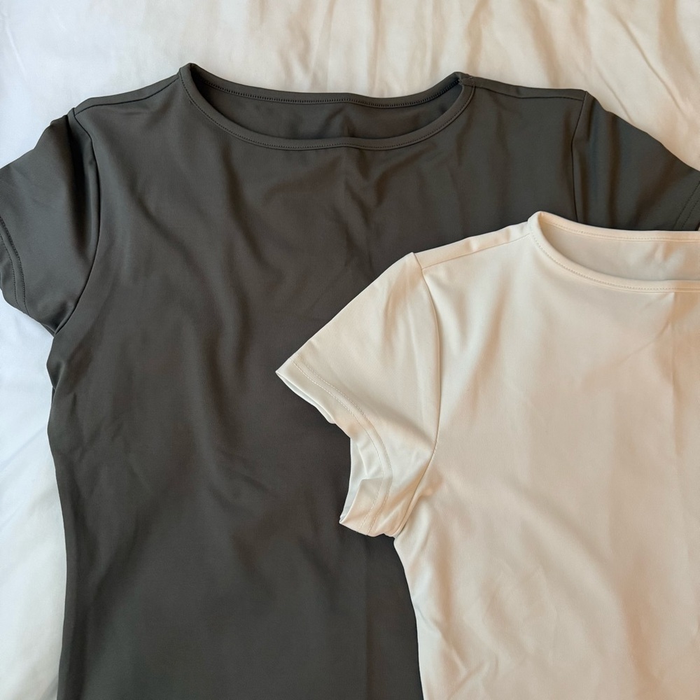 Women's Gray and Cream Workout Tops